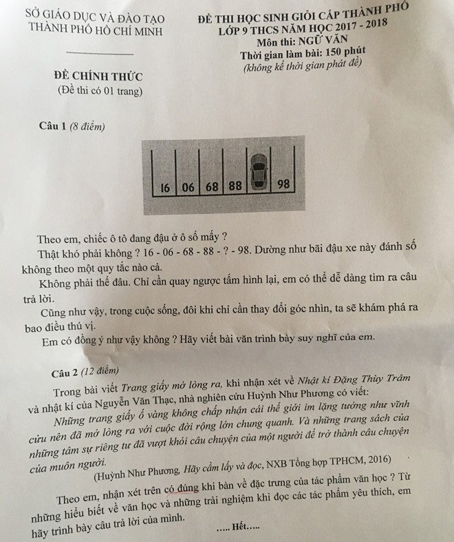 Đề thi học sinh giỏi môn Ngữ Văn ở TP. HCM có một câu hỏi liên quan đến Toán học - Ảnh 1.