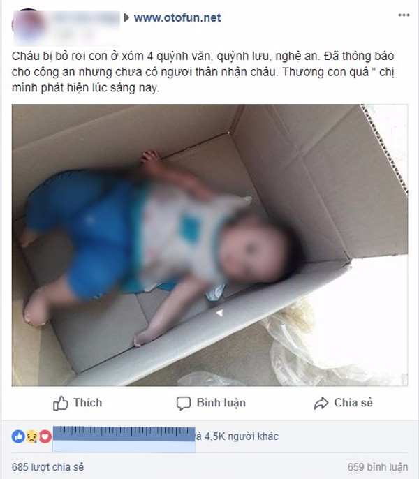 Sự thật việc cháu bé bị bỏ rơi trong thùng carton ở Nghệ An - Ảnh 1.