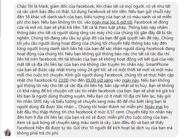 Những cảnh báo về Facebook mất phí sử dụng đều là giả mạo - Ảnh 1.