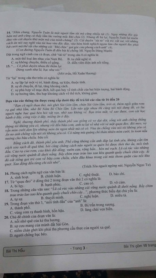 ĐH Quốc gia TP. HCM công bố đề mẫu kỳ thi đánh giá năng lực 2018 - Ảnh 3.