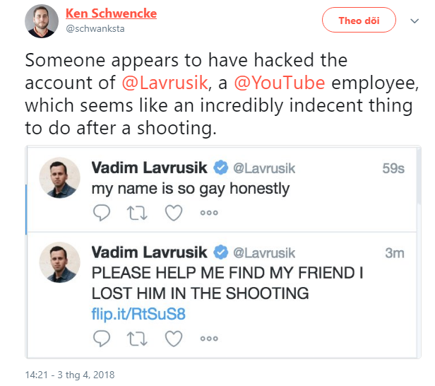 Tài khoản Twitter của quản lý Youtube bị hack sau vụ xả súng, thông tin giả phát tán đầy trên mạng - Ảnh 1.