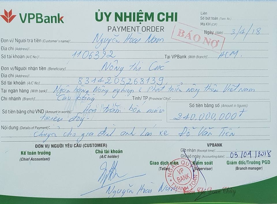 Doanh nhân Nguyễn Hoài Nam đăng tờ biên lai đã chuyển 240 triệu cho vợ tài xế Tiến - Ảnh 2. Doanh nhân Nguyễn Hoài Nam đăng tờ biên lai đã chuyển 240 triệu cho vợ tài xế Tiến - Ảnh 2.