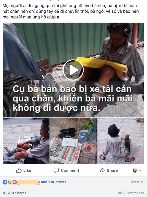 Gặp cụ già lết bằng 2 tay để bán báo vỉa hè gây xôn xao mạng xã hội: Hôm nay, bà trúng số tình thương! - Ảnh 1.