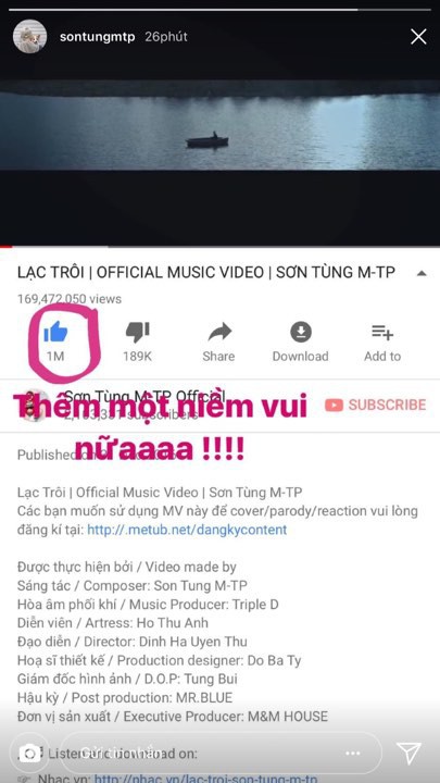 MV Chạy ngay đi của Sơn Tùng M-TP trở lại #1 trending, đạt 1 triệu lượt like trên Youtube chỉ sau 5 ngày ra mắt - Ảnh 4.