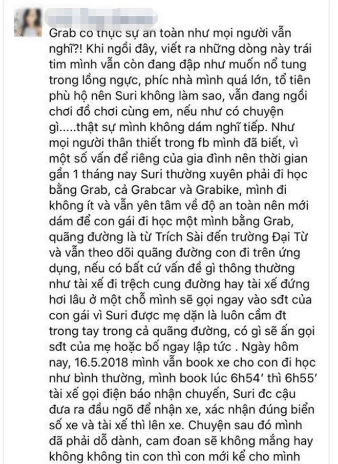 Mẹ bé gái 9 tuổi bị tài xế Grab quấy rối: Cháu đã trình bày tại cơ quan Công an như khi kể với mẹ - Ảnh 1.