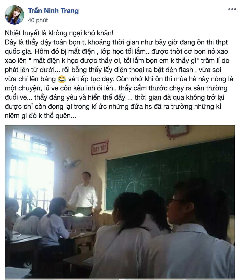 Thầy giáo tâm huyết bật đèn flash giảng bài, cầm thước kẻ ra sân đuổi ve để học sinh yên tĩnh ôn thi - Ảnh 1.
