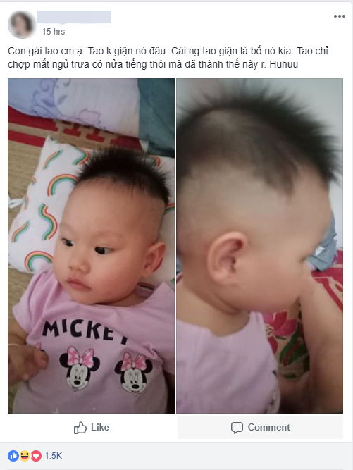 Mẹ chỉ chợp mắt nửa tiếng, bố đã tranh thủ tạo kiểu tóc cho cô công chúa để bắt kịp xu hướng của thần tượng - Ảnh 1.