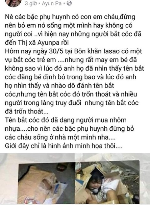 Thực hư thông tin bắt cóc trẻ em ở Gia Lai lan truyền trên mạng xã hội - Ảnh 1.