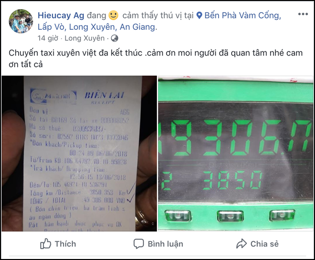 Đã tìm ra chuyến taxi với giá cước khủng hơn cả hành trình 3.850km khứ hồi từ An Giang ra Hà Nội hết 49 triệu tiền cước - Ảnh 1.