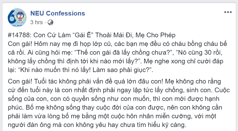 Lời động viên Con cứ làm gái ế đi, mẹ cho phép khiến hàng nghìn cô gái được tiếp thêm động lực - Ảnh 1.