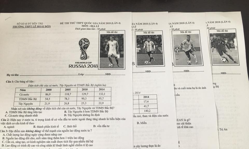 Thầy giáo Bến Tre tái xuất siêu cute với đề thi in hẳn logo và hình các cầu thủ hot nhất World Cup - Ảnh 1.