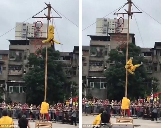 Đang nh&agrave;o lộn ở độ cao 10m, T&ocirc;n Ngộ Kh&ocirc;ng bất ngờ ng&atilde; xuống đất khiến nhiều người sợ h&atilde;i - Ảnh 2.