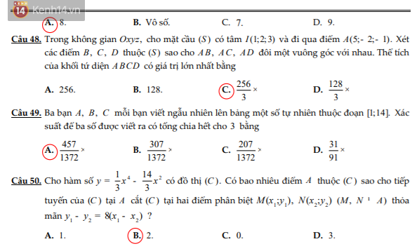 Đáp án đề thi THPT Quốc gia 2018 môn Toán (tất cả mã đề) - Ảnh 9.