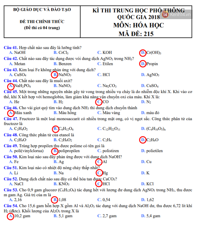 Đáp án đề thi THPT Quốc gia môn Hóa học (Tất cả mã đề) - Ảnh 2.