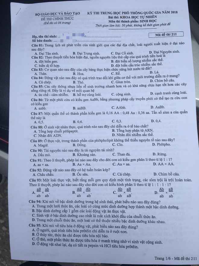 Đề thi môn Sinh học dài và khó! Thí sinh khoanh bừa vì không đủ thời gian làm bài! - Ảnh 1.