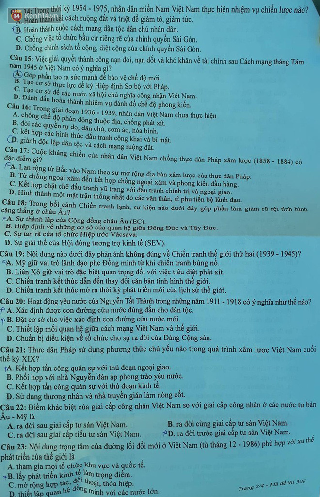 Đáp án đề thi THPT Quốc gia môn Lịch Sử (tất cả mã đề) - Ảnh 3.