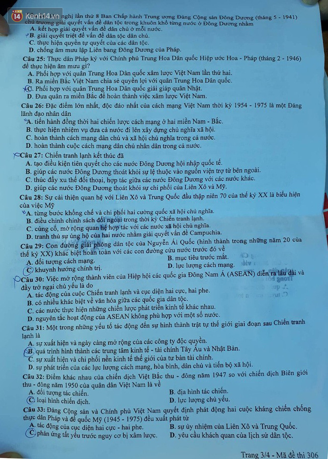 Đáp án đề thi THPT Quốc gia môn Lịch Sử (tất cả mã đề) - Ảnh 4.