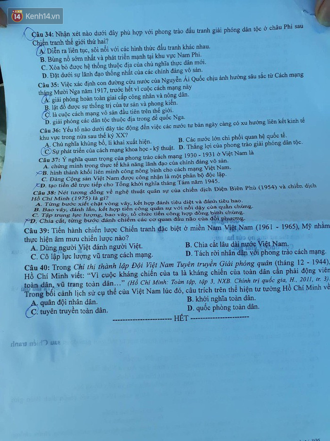 Đáp án đề thi THPT Quốc gia môn Lịch Sử (tất cả mã đề) - Ảnh 5.