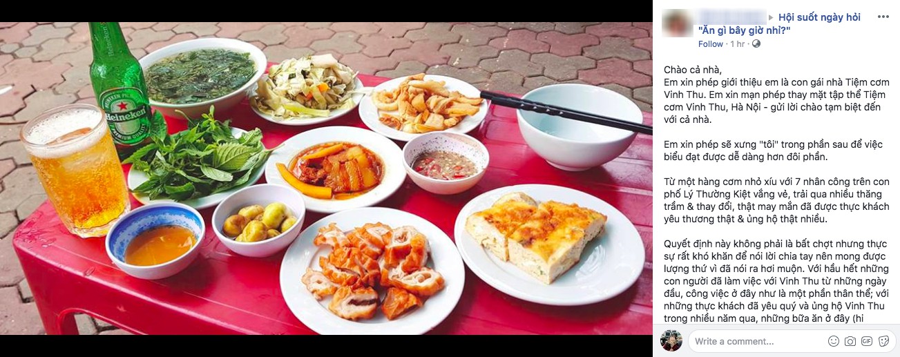 Xôn xao thông tin tiệm cơm Vinh Thu trứ danh ở Lý Thường Kiệt tạm dừng hoạt động - Ảnh 1. Xôn xao thông tin tiệm cơm Vinh Thu trứ danh ở Lý Thường Kiệt tạm dừng hoạt động - Ảnh 1.