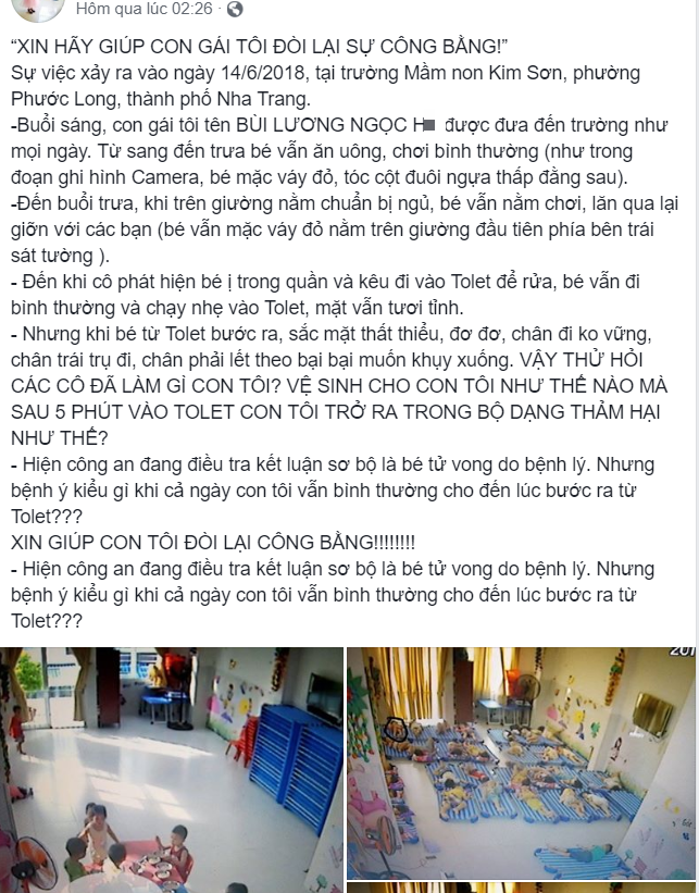  Mẹ bé gái 4 tuổi chết bất thường tại trường mầm non ở Nha Trang: Mong chờ kết quả giám định pháp y để con gái không chết oan  - Ảnh 3.