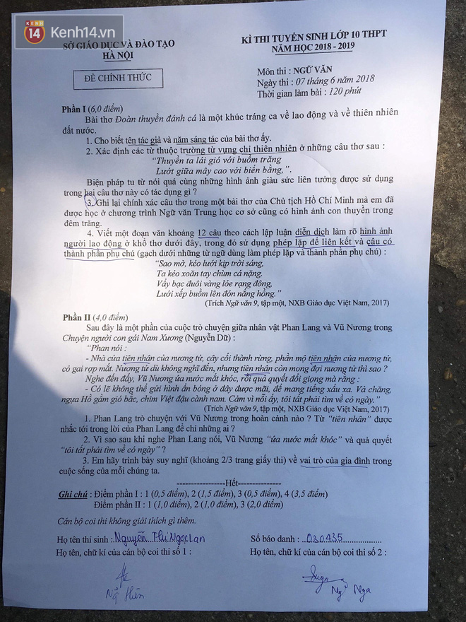 Đề thi môn Ngữ văn vào lớp 10 dễ, học sinh tươi cười, tự tin lấy được điểm cao - Ảnh 1.