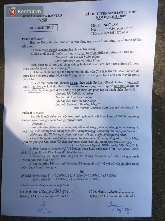 Đề thi môn Ngữ văn vào lớp 10 dễ, học sinh tươi cười, tự tin lấy được điểm cao - Ảnh 1.