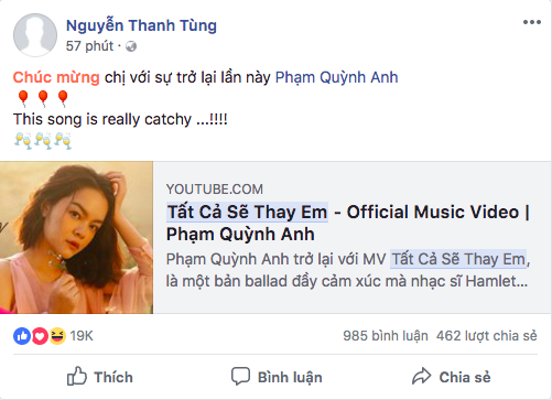 Sơn Tùng M-TP và các nghệ sĩ chúc mừng Phạm Quỳnh Anh trở lại với âm nhạc lụi tim của một thời thanh xuân - Ảnh 2.