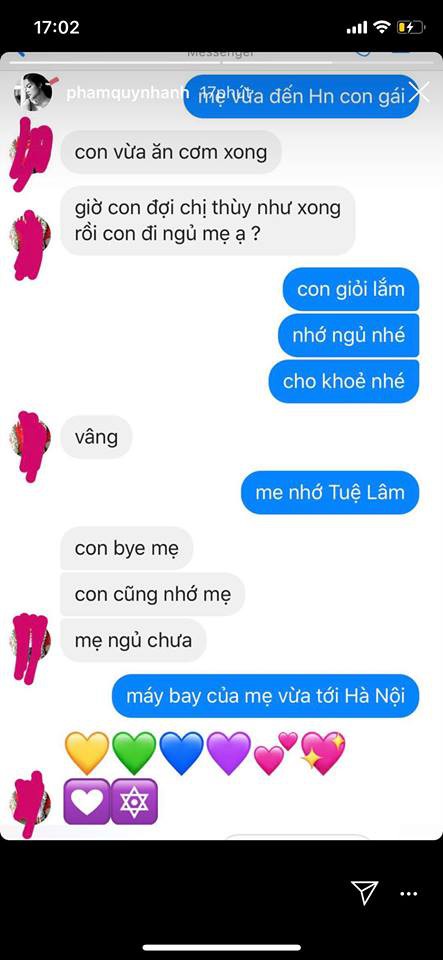 Mới 6 tuổi, con gái Phạm Quỳnh Anh đã biết quan tâm, nhắn tin hỏi thăm khi mẹ đi diễn xa - Ảnh 1.