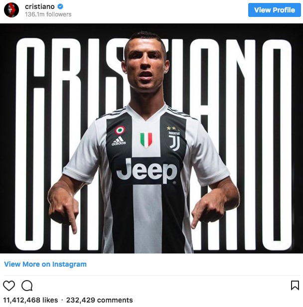 Tin Ronaldo gia nhập Juventus vào Top 5 lượt like khủng nhất trên Instagram - Ảnh 1.