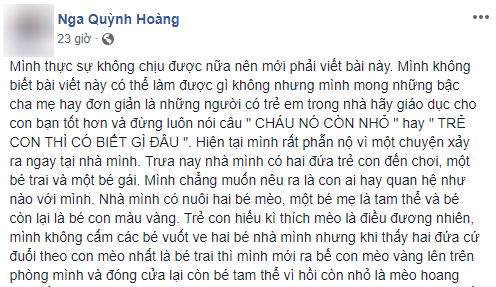 Câu chuyện hai con mèo và hai đứa trẻ khiến MXH dậy sóng: Đừng bao giờ nói trẻ con có biết gì đâu! - Ảnh 1.