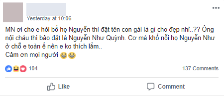 Thấy con gái họ Nguyễn Như trong vùng toàn ế, ông bố trẻ họ Nguyễn nhờ cư dân mạng đặt tên cho con bị “troll” không thương tiếc - Ảnh 1.