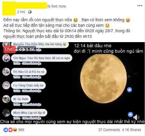 Hàng loạt fanpage đã livestream nguyệt thực fake từ 10h tối dù rạng sáng mai trăng máu mới diễn ra - Ảnh 4.