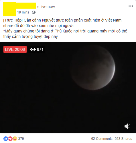 Hàng loạt fanpage đã livestream nguyệt thực fake từ 10h tối dù rạng sáng mai trăng máu mới diễn ra - Ảnh 3.