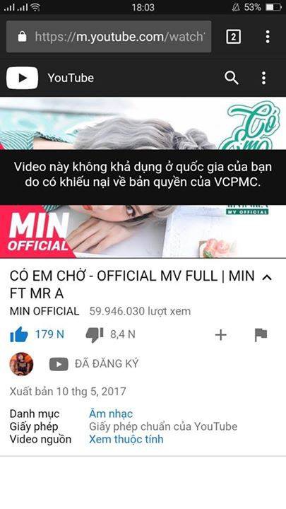 Min có 3 MV bị gỡ khỏi Youtube vì bản quyền - Ảnh 1.