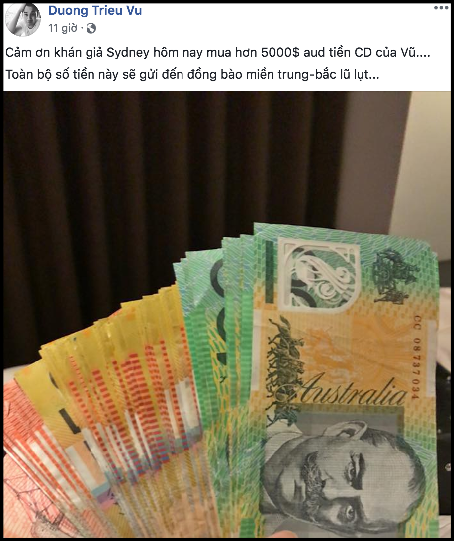 Dương Triệu Vũ ủng hộ 5000 USD tiền bán CD trong chuyến lưu diễn tại Sydney cho đồng bào vùng lũ - Ảnh 1. Dương Triệu Vũ ủng hộ 5000 USD tiền bán CD trong chuyến lưu diễn tại Sydney cho đồng bào vùng lũ - Ảnh 1.
