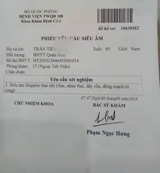 Vào Bệnh viện Quân đội 108 khám, cụ ông 85 tuổi được chỉ định siêu âm thai - Ảnh 1.