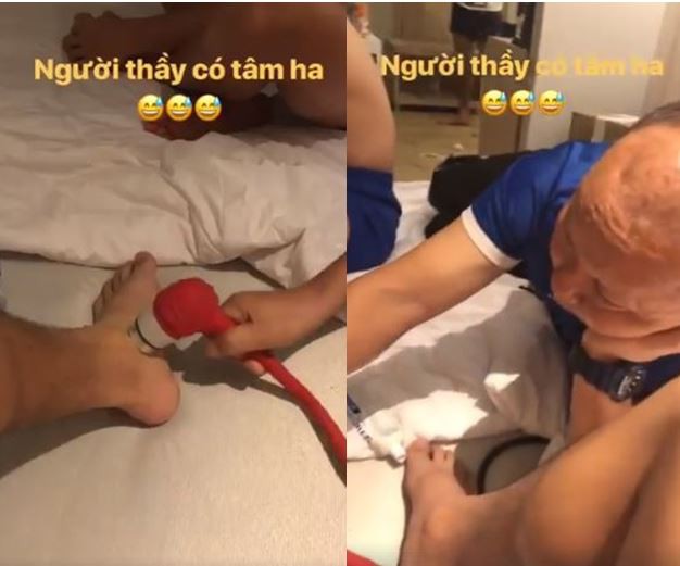Báo Hàn Quốc đặc biệt ấn tượng với hình ảnh HLV Park Hang Seo vào tận phòng massage cho học trò - Ảnh 1.