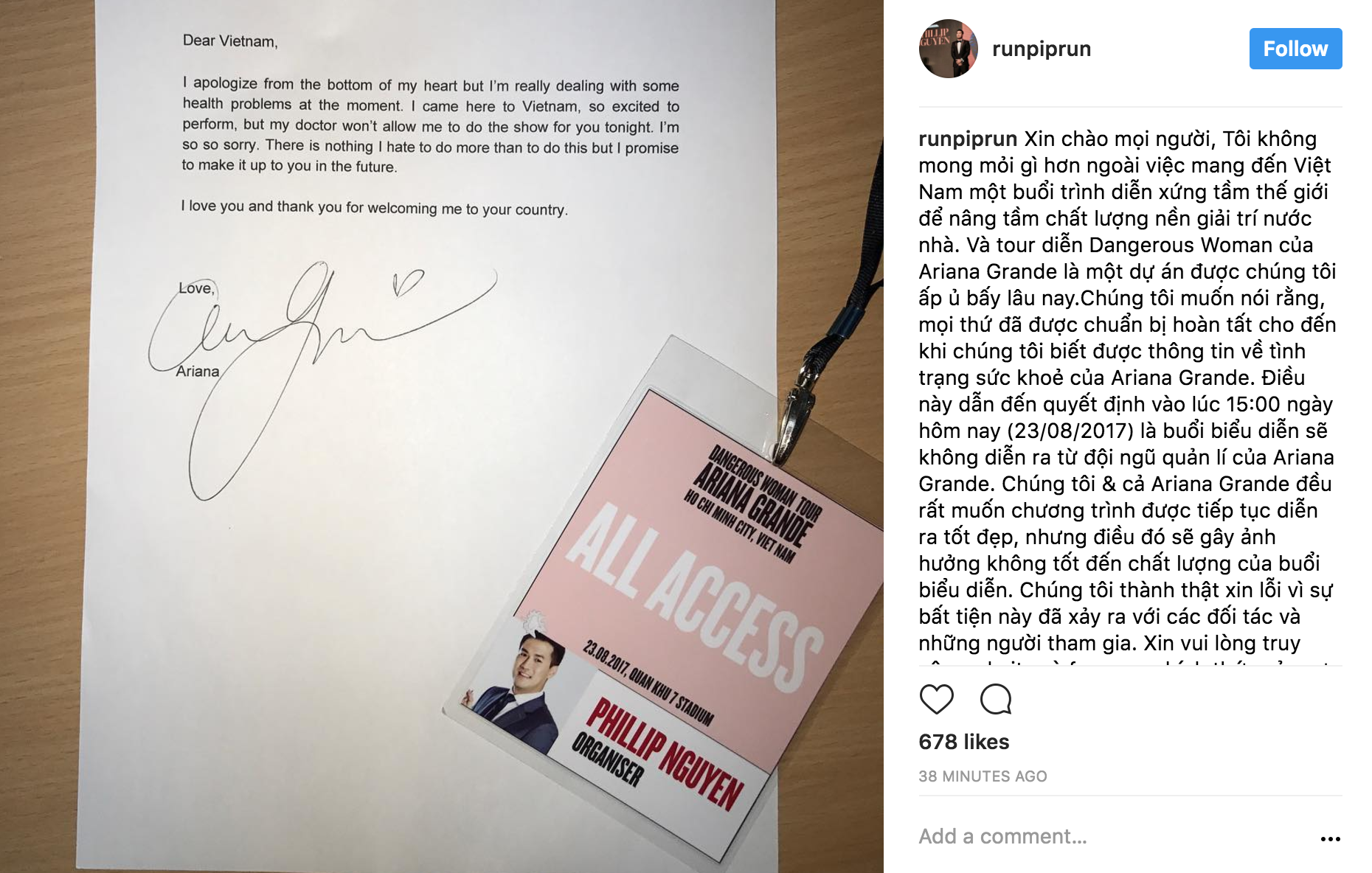 Ngày này năm trước, Ariana Grande khiến fan bàng hoàng khi huỷ show tại Việt Nam sát giờ G chỉ bằng Story Instagram - Ảnh 3. Ngày này năm trước, Ariana Grande khiến fan bàng hoàng khi huỷ show tại Việt Nam sát giờ G chỉ bằng Story Instagram - Ảnh 3.