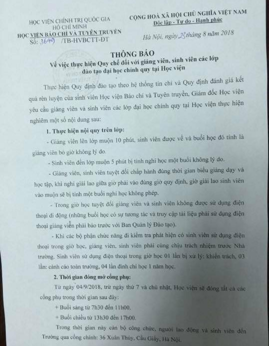 Sinh viên Học viện Báo chí xôn xao với quy định mới: Phát hiện dùng điện thoại 4 lần bị đình chỉ học, đi muộn 5 phút tính là nghỉ không lý do - Ảnh 1.