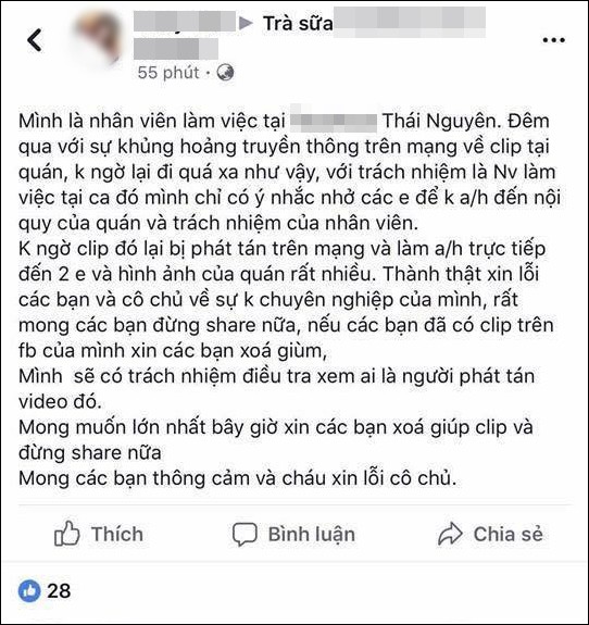 Nhân viên quán trà sữa Thái Nguyên: Mình chỉ có ý nhắc nhở các em - Ảnh 3.