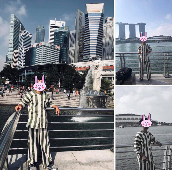 Nóng trên mạng: Thanh niên mặc đồ kẻ sọc giống quần áo phạm nhân check-in ở Singapore khiến dân tình xôn xao - Ảnh 1.