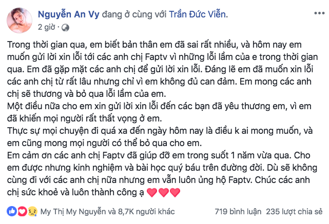 Sau lùm xùm trở mặt, An Vy sẽ chính thức rời khỏi FapTV sau khi hết hợp đồng - Ảnh 3.