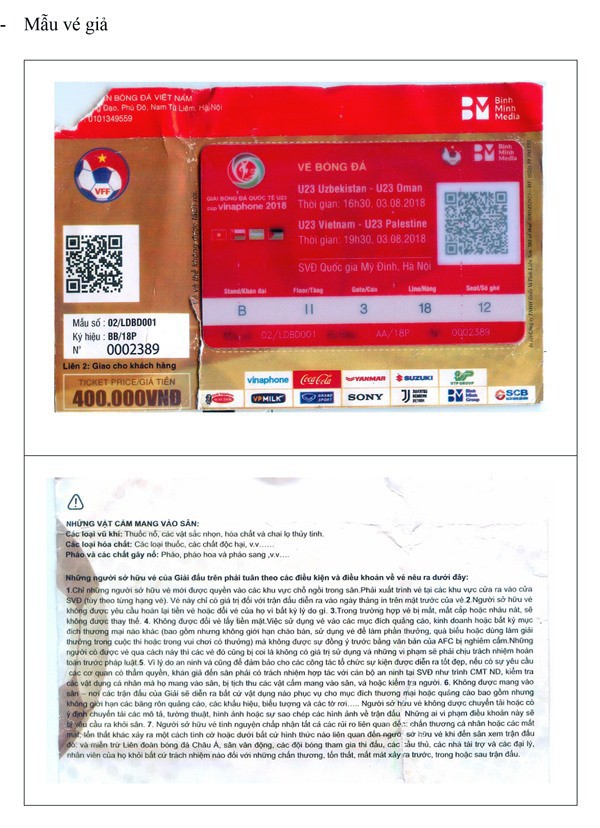 Xuất hiện vé giả xem U23 Việt Nam - Ảnh 3. Xuất hiện vé giả xem U23 Việt Nam - Ảnh 3.