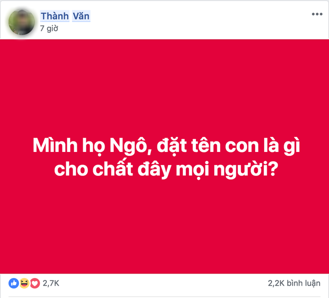 Ông bố trẻ đăng đàn nhờ vả dân mạng: Họ Ngô đặt tên con là gì cho chất? - Ảnh 1.