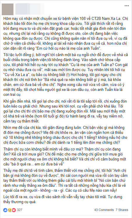 Chuyến xe chở cụ già từ khoa cấp cứu dưới trời mưa và câu nói lạnh nhạt qua điện thoại của cô con dâu khiến tài xế GrabBike xót xa - Ảnh 1.