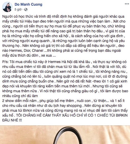 NTK Đỗ Mạnh Cường tự dưng kể chuyện túi Hermes, mà sao nghe cứ như đang nhắc về scandal với Ngọc Trinh năm xưa - Ảnh 1.