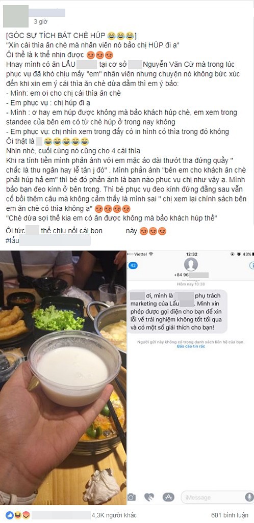 Đi ăn lẩu ở nhà hàng nổi tiếng Hà Nội, 4 cô gái trẻ bức xúc vì xin thìa ăn chè bị nhân viên bảo: Chị húp đi - Ảnh 1.