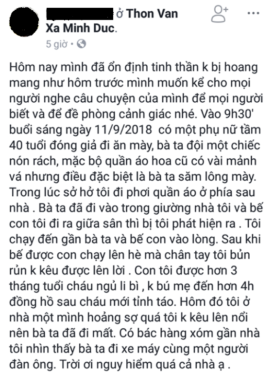 Thực hư thông tin người phụ nữ ăn xin vào nhà bắt cóc bé trai 3 tháng tuổi ở Hải Dương - Ảnh 4.