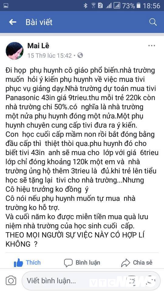 Sự thật thông tin công an mời phụ huynh vì tố trường lạm thu trên Facebook - Ảnh 1.