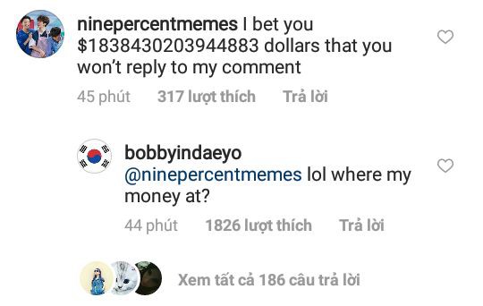 Bobby (iKON) trêu fan: Này em gái, tiền trả lời bình luận của em là 1838430203944883$ - Ảnh 2.